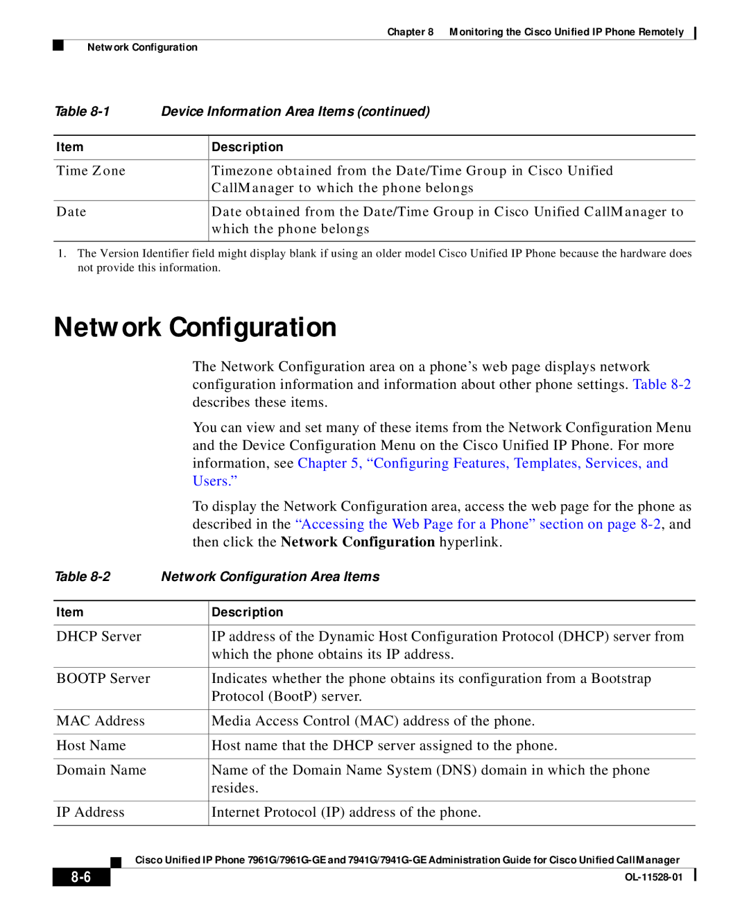 Cisco Systems OL-11528-01 manual Network Configuration 