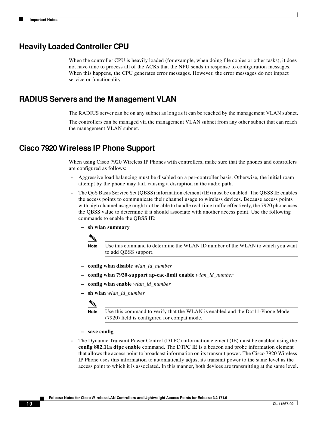 Cisco Systems OL-11567-02 manual Heavily Loaded Controller CPU, Radius Servers and the Management Vlan, Save config 