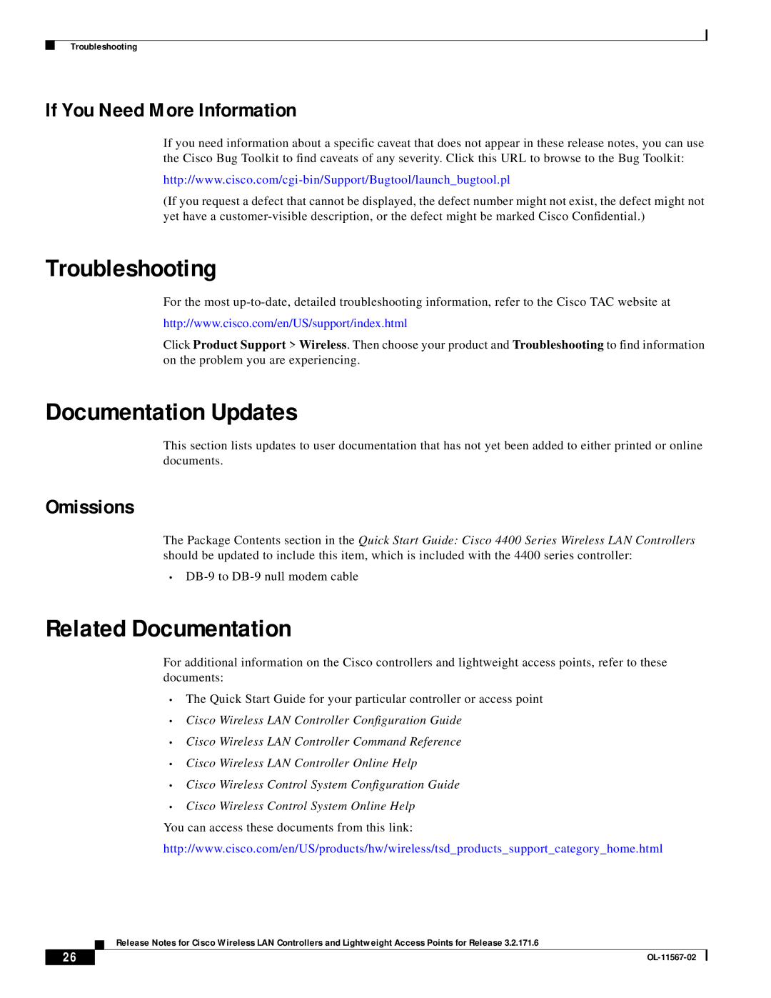 Cisco Systems OL-11567-02 Troubleshooting, Documentation Updates, Related Documentation, If You Need More Information 