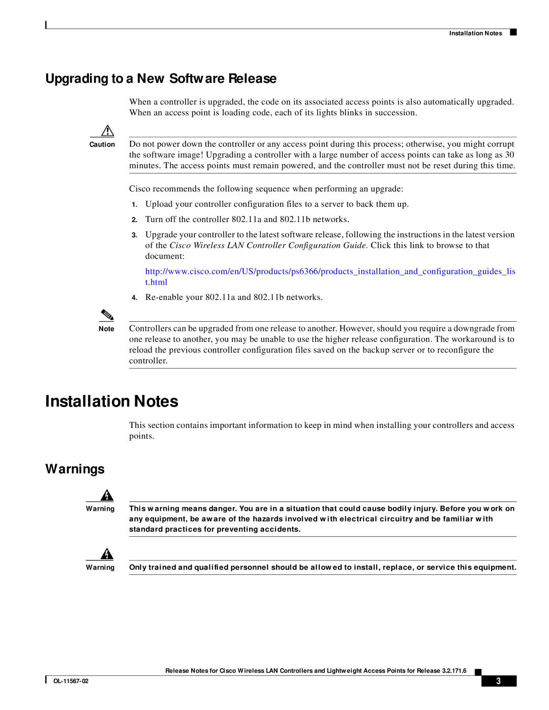 Cisco Systems OL-11567-02 manual Installation Notes, Upgrading to a New Software Release 