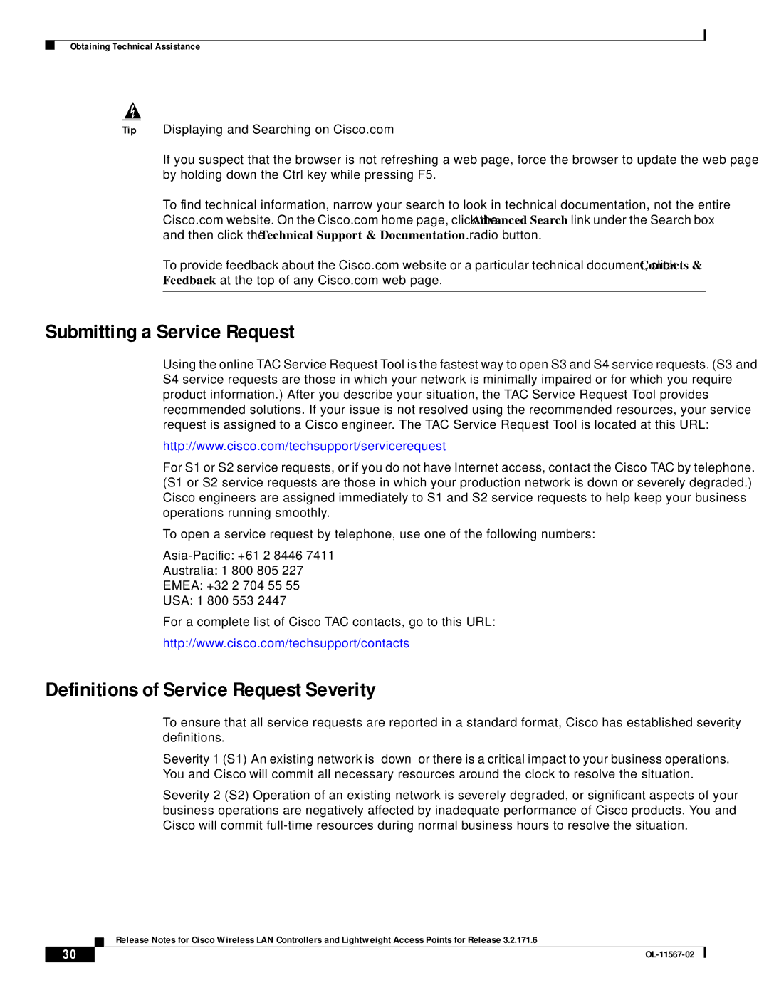 Cisco Systems OL-11567-02 manual Submitting a Service Request, Definitions of Service Request Severity 