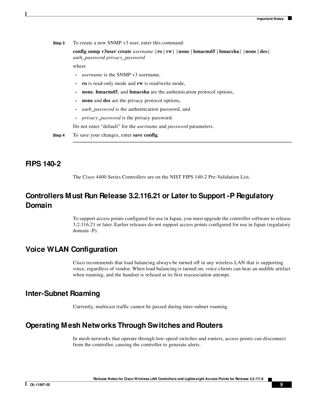 Cisco Systems OL-11567-02 manual Fips, Voice Wlan Configuration, Inter-Subnet Roaming 