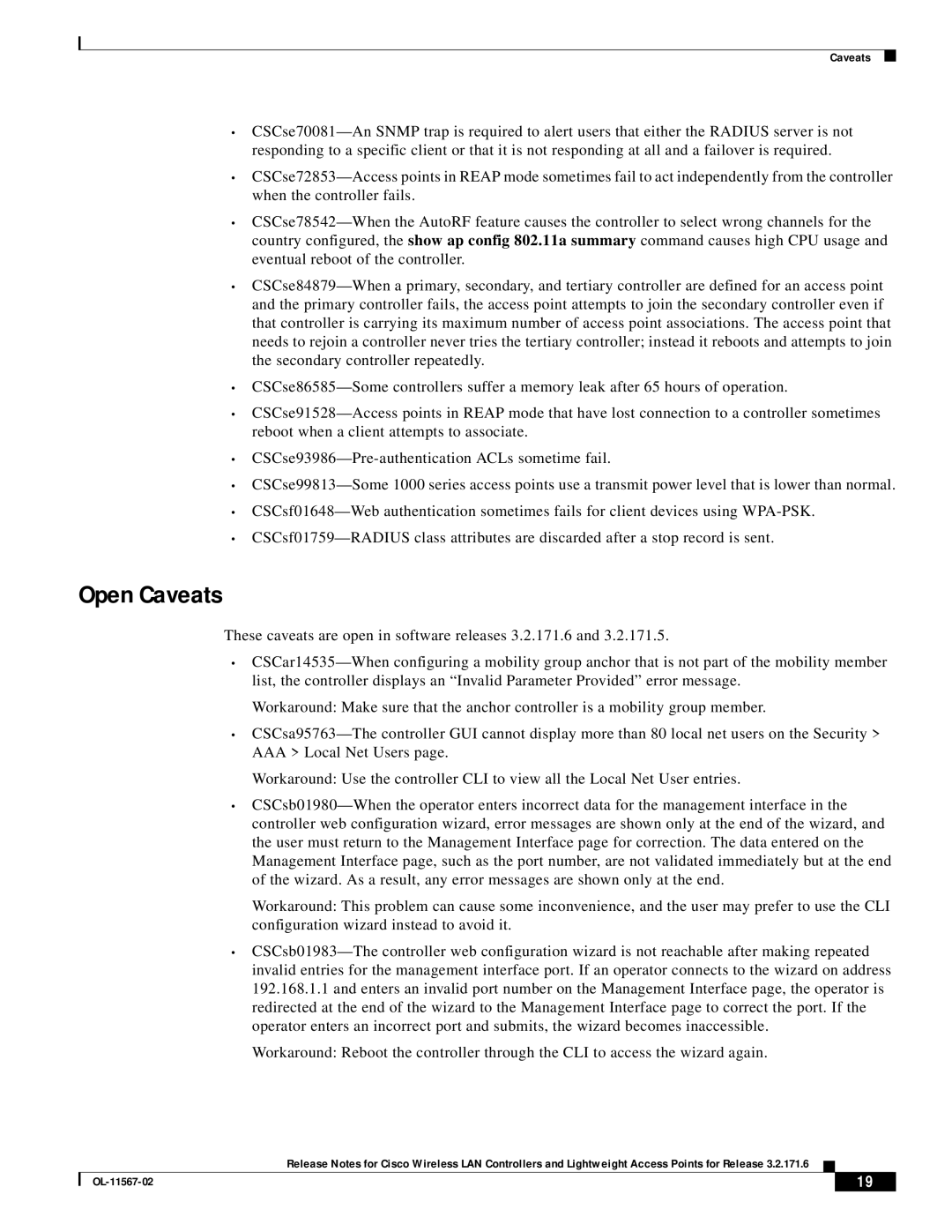 Cisco Systems OL-11567-02 manual Open Caveats 