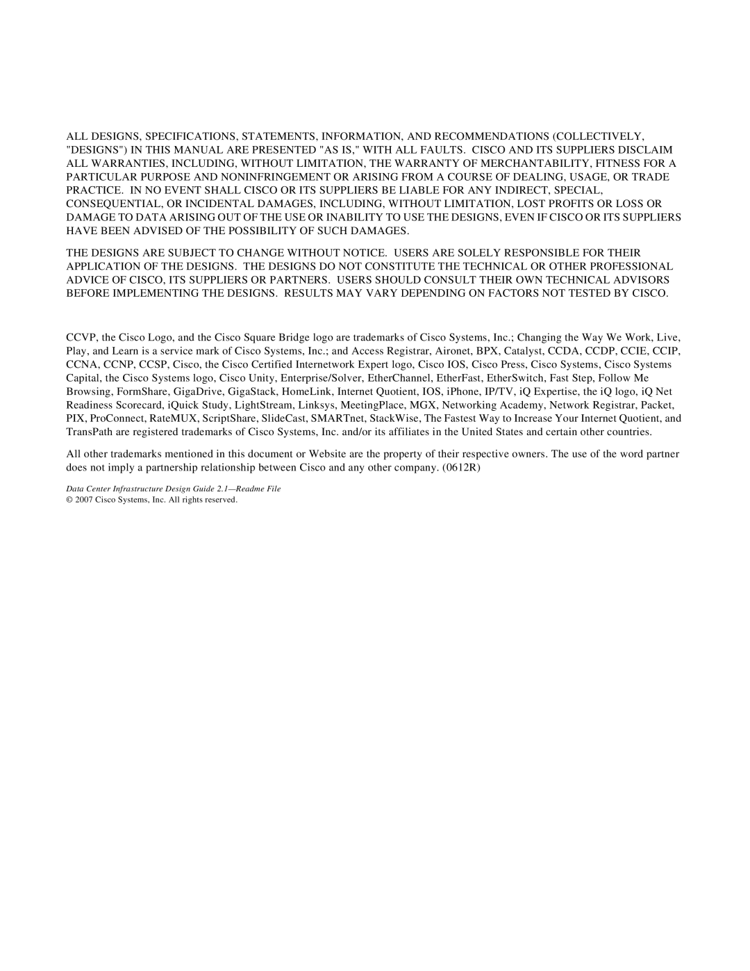Cisco Systems OL-11568-01 manual Data Center Infrastructure Design Guide 2.1-Readme File 