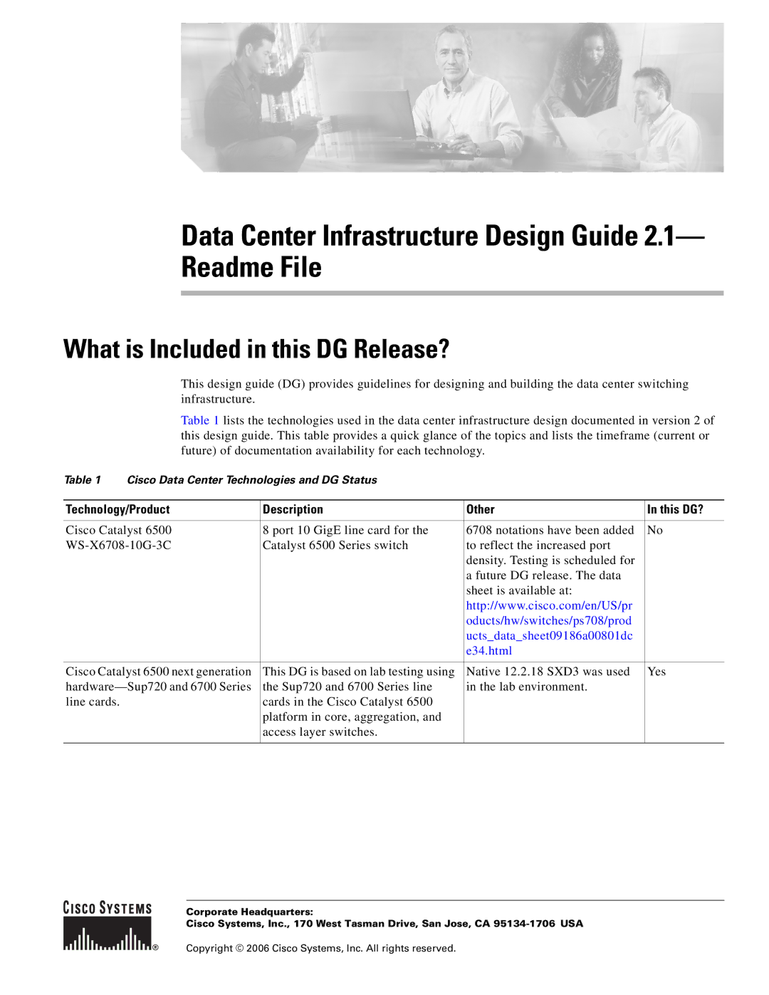 Cisco Systems OL-11568-01 manual Data Center Infrastructure Design Guide 2.1- Readme File 