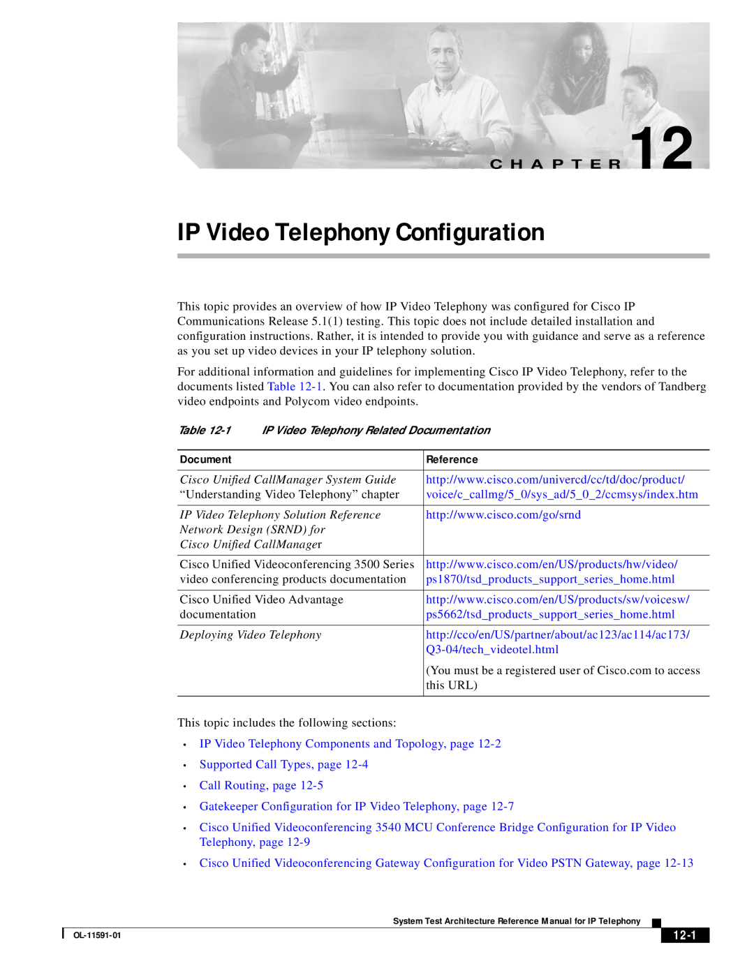 Cisco Systems OL-11591-01 manual Cisco Unified Video Advantage Documentation, Deploying Video Telephony, This URL, 12-1 