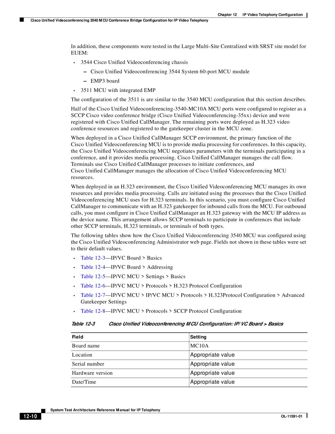 Cisco Systems OL-11591-01 manual MC10A, Appropriate value, 12-10 