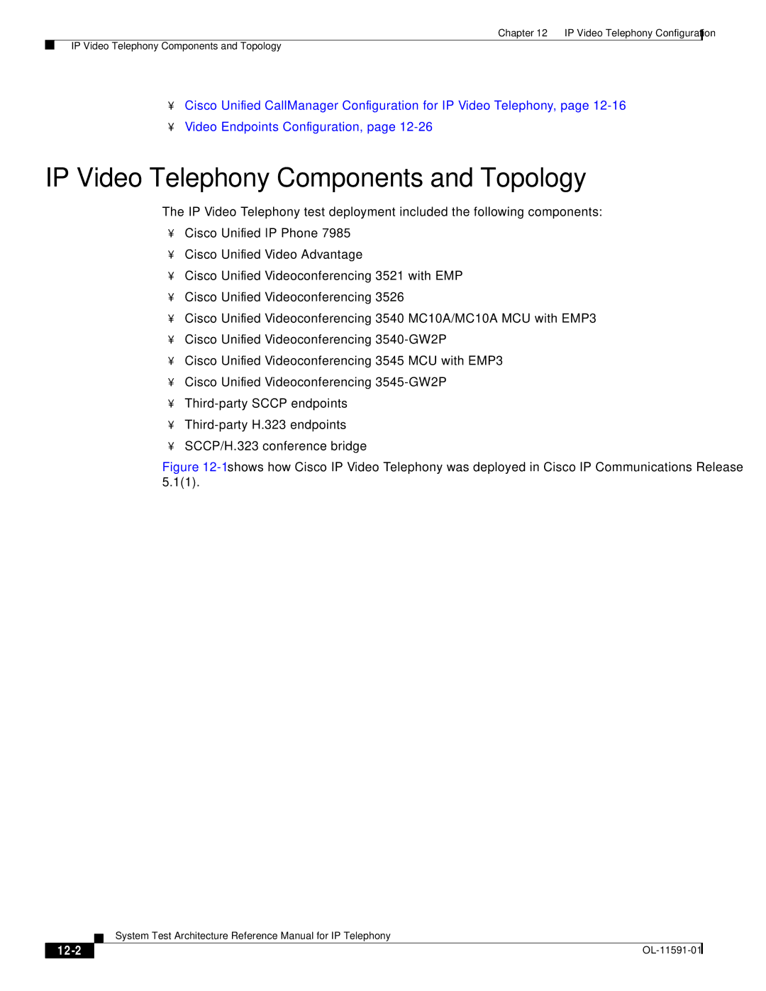 Cisco Systems OL-11591-01 manual IP Video Telephony Components and Topology, 12-2 