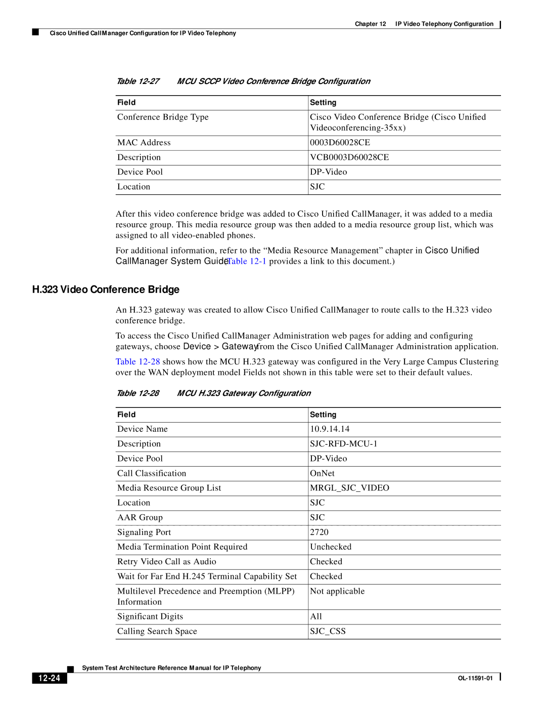 Cisco Systems OL-11591-01 manual Video Conference Bridge, Mrglsjcvideo, Sjccss, 12-24 