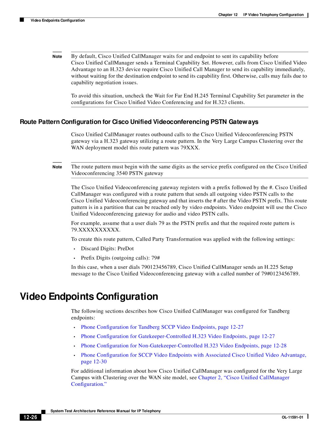 Cisco Systems OL-11591-01 manual Video Endpoints Configuration, 12-26 