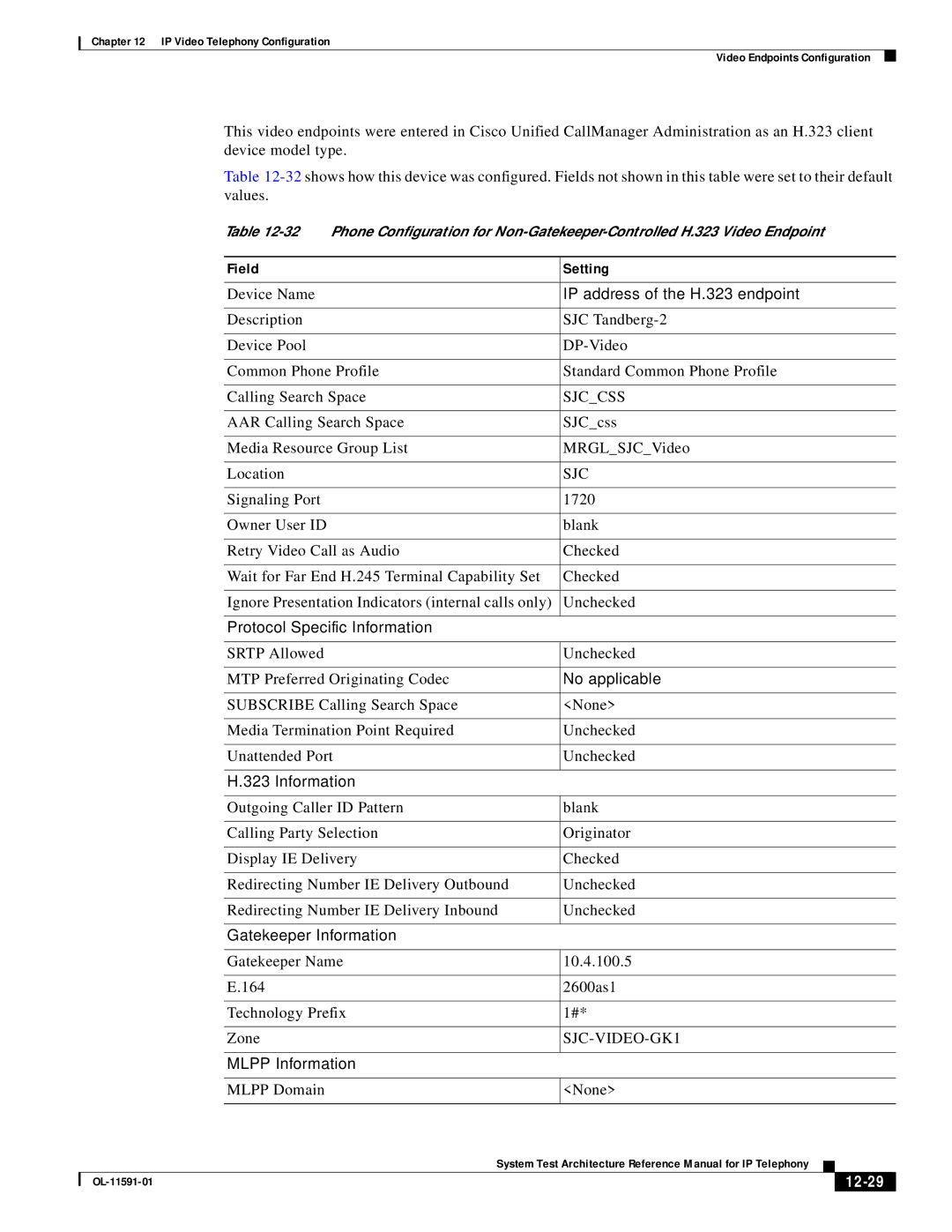 Cisco Systems OL-11591-01 manual IP address of the H.323 endpoint, 12-29 