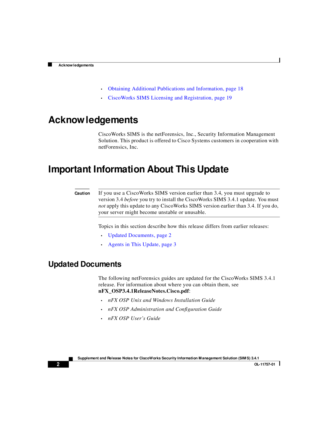 Cisco Systems OL-11757-01 manual Acknowledgements, Important Information About This Update, Updated Documents 