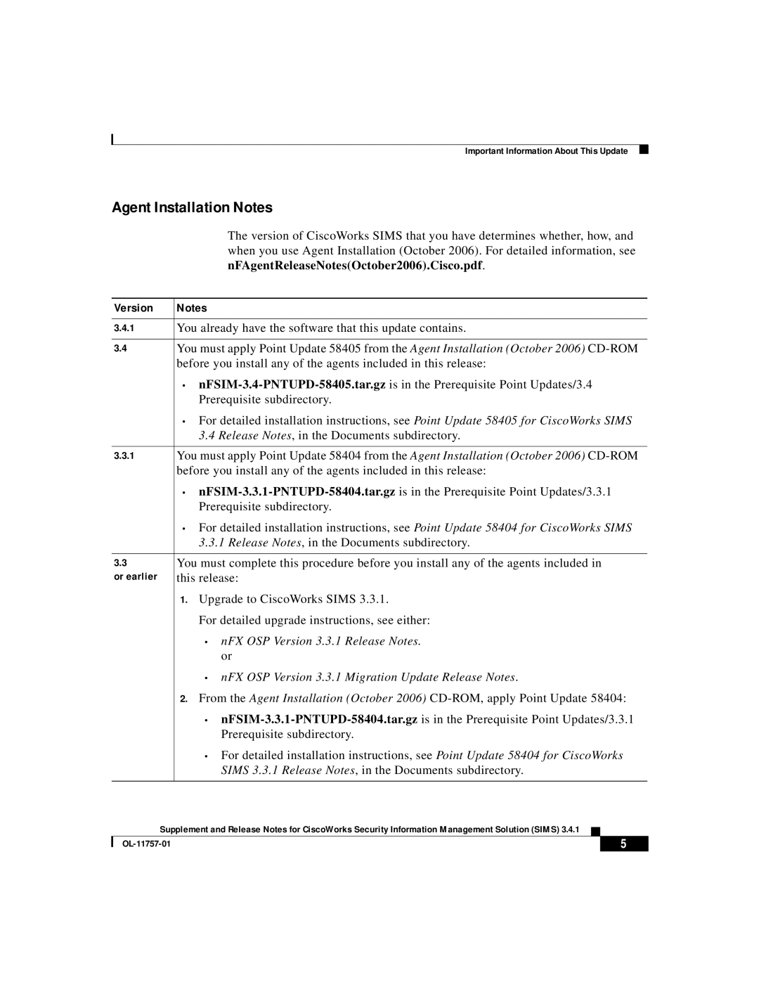 Cisco Systems OL-11757-01 You already have the software that this update contains, Prerequisite subdirectory, This release 