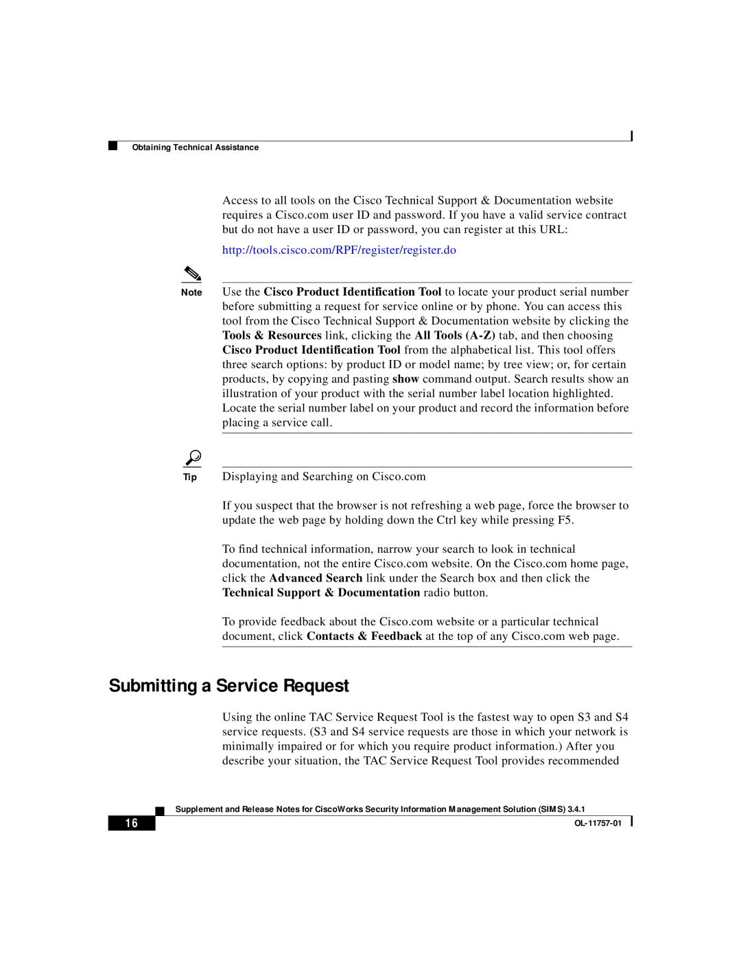 Cisco Systems OL-11757-01 manual Submitting a Service Request 