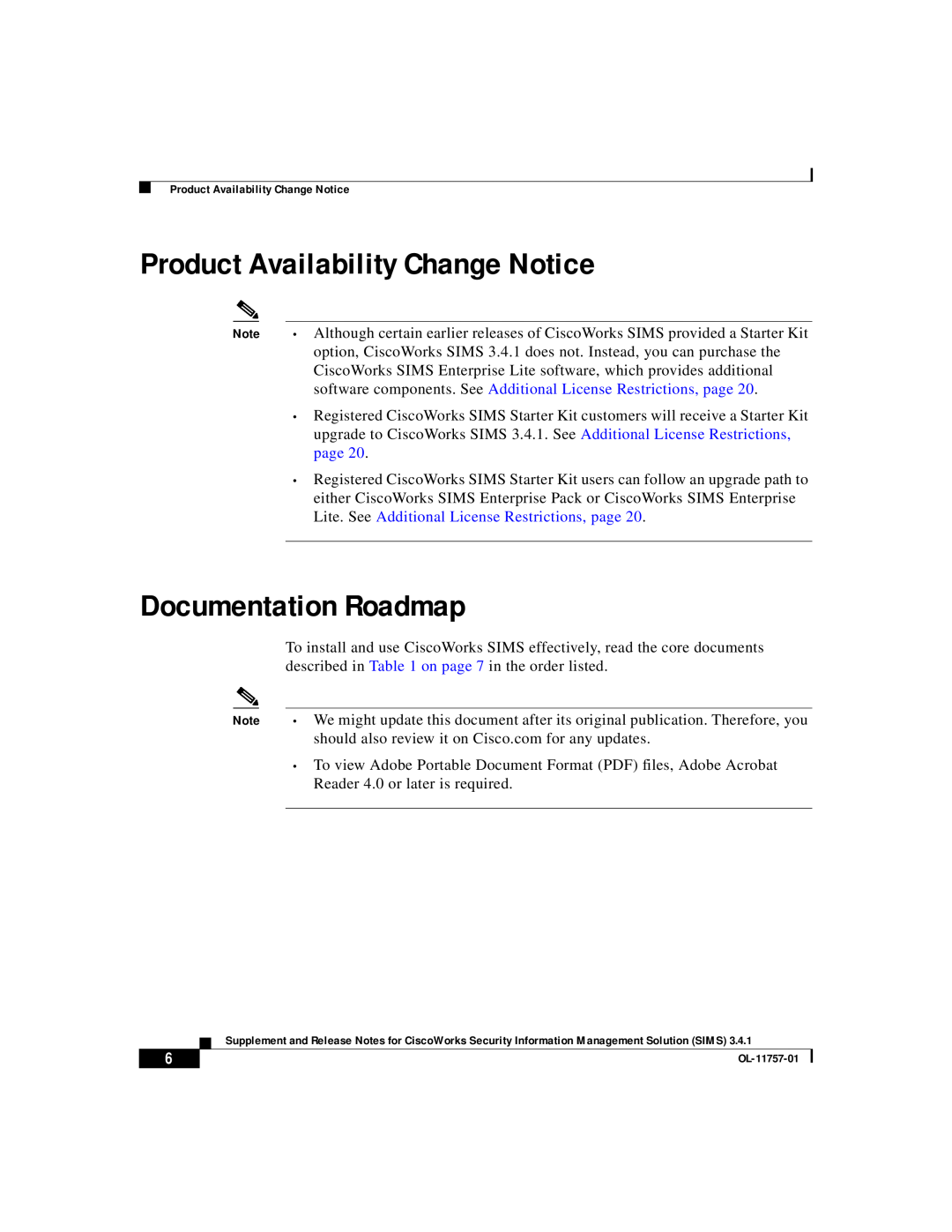 Cisco Systems OL-11757-01 manual Product Availability Change Notice, Documentation Roadmap, page 