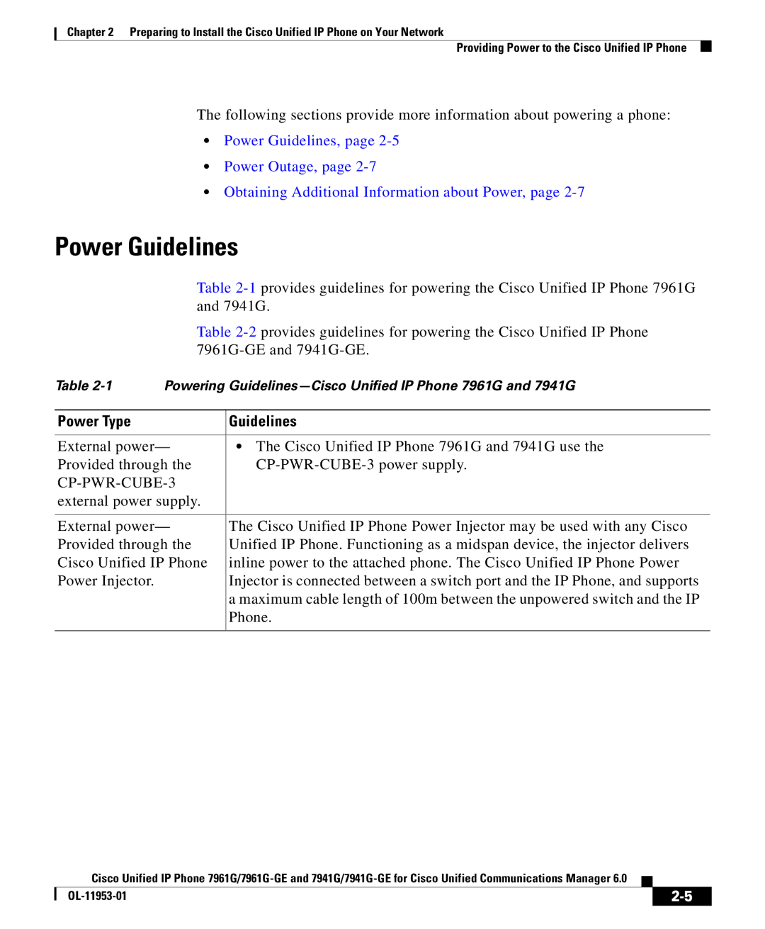 Cisco Systems OL-11953-01 manual Power Guidelines, Power Type Guidelines 