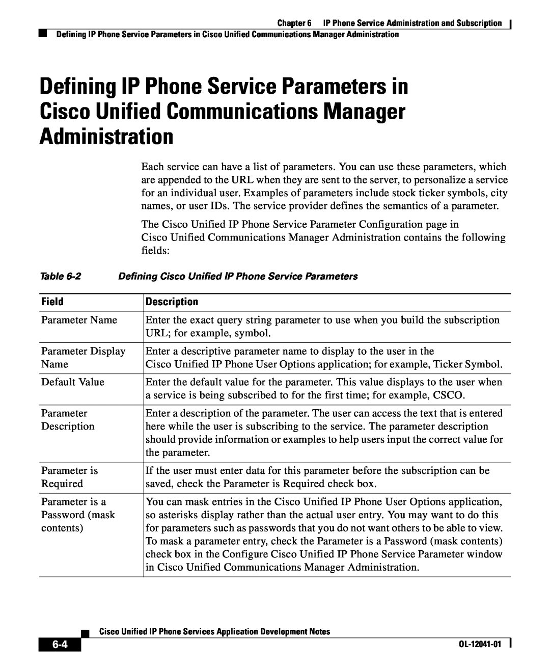 Cisco Systems OL-12041-01 Defining IP Phone Service Parameters in, Cisco Unified Communications Manager Administration 