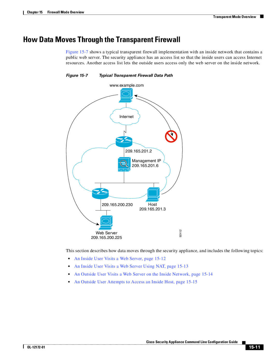 Cisco Systems OL-12172-01 manual How Data Moves Through the Transparent Firewall, 15-11 