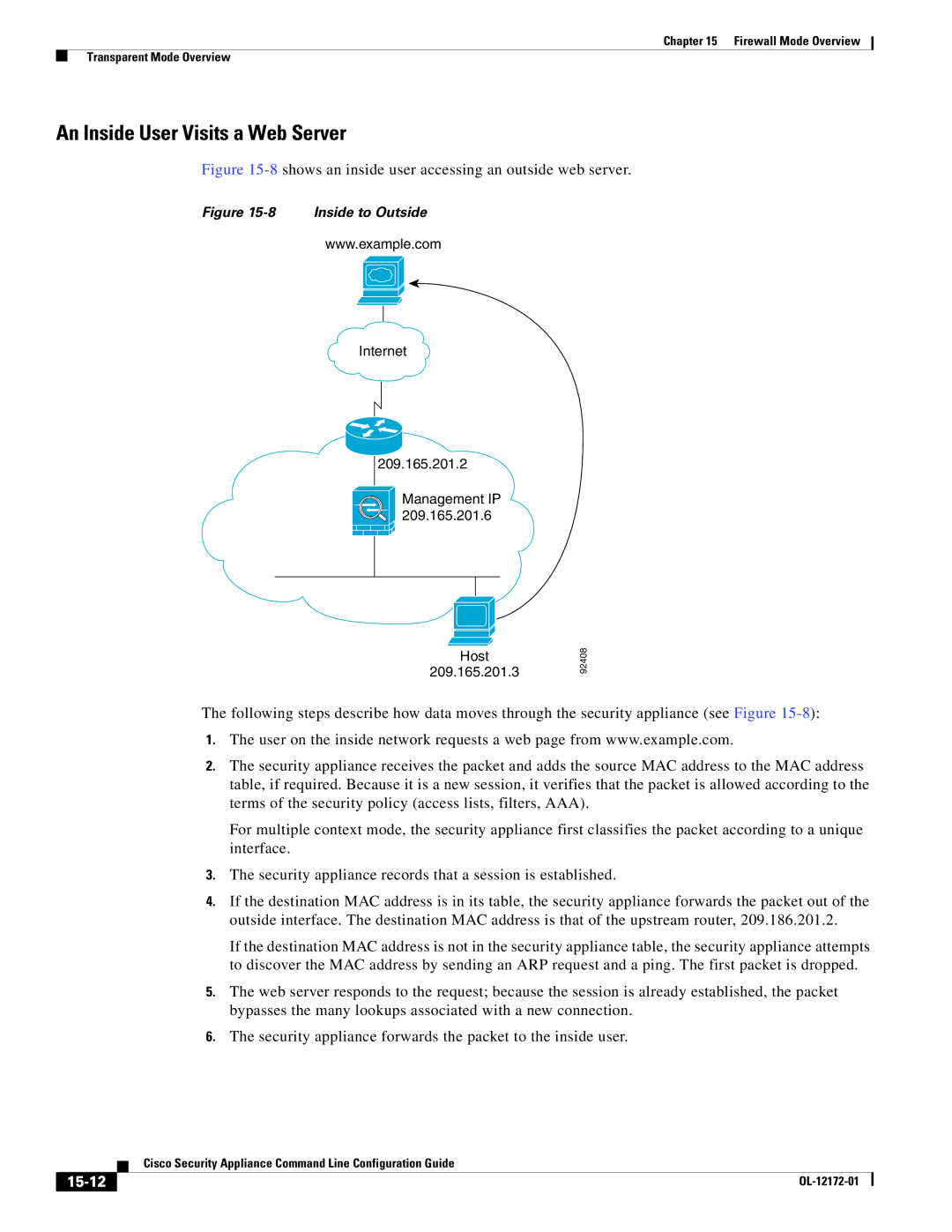 Cisco Systems OL-12172-01 manual 8shows an inside user accessing an outside web server, 15-12 