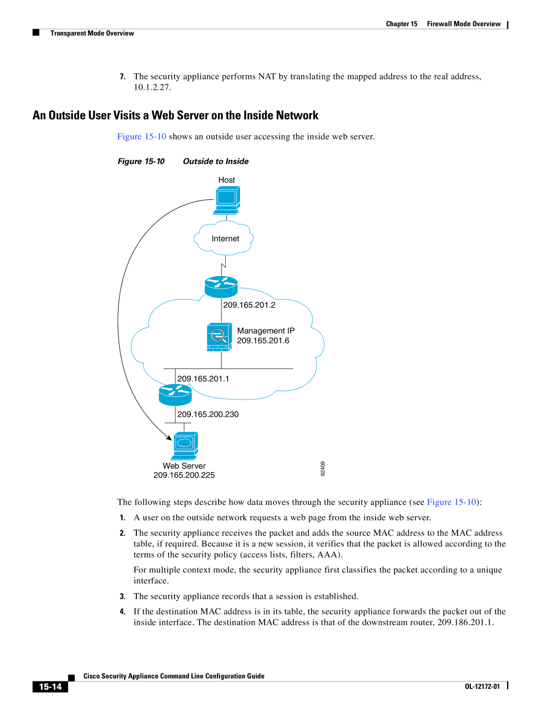 Cisco Systems OL-12172-01 manual An Outside User Visits a Web Server on the Inside Network, 15-14 