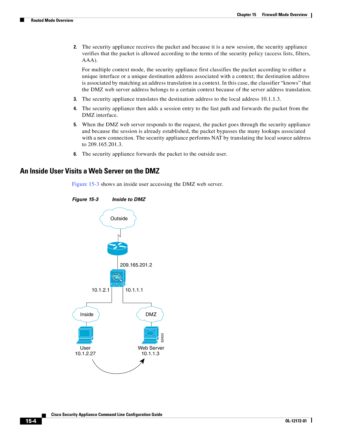 Cisco Systems OL-12172-01 manual An Inside User Visits a Web Server on the DMZ, 15-4 