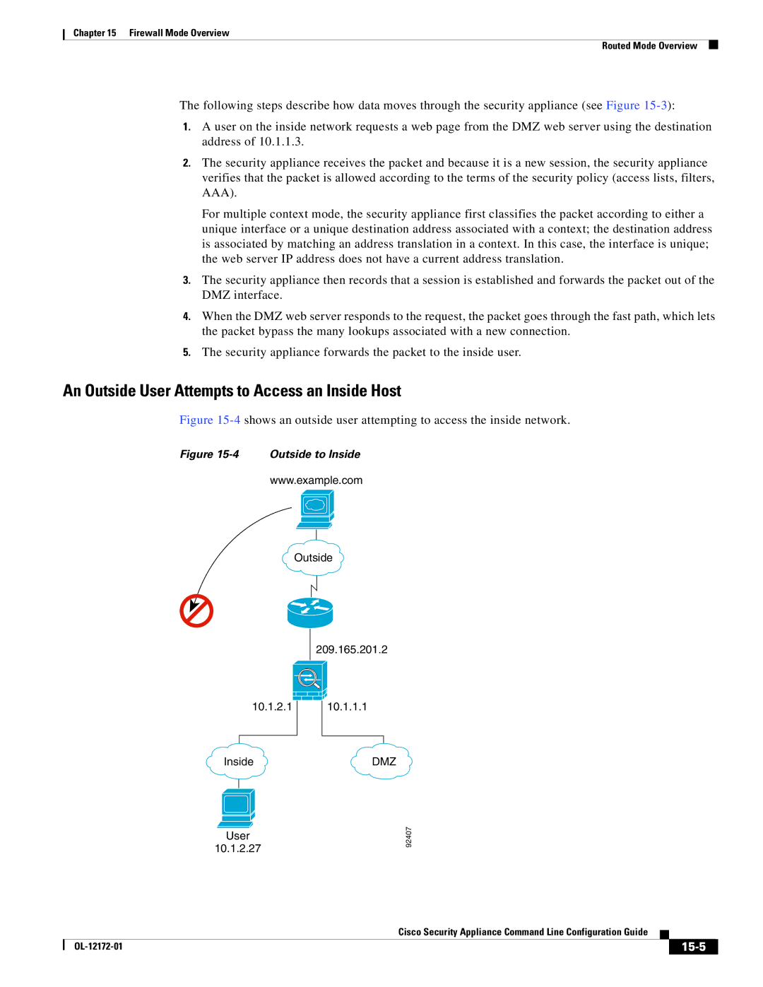 Cisco Systems OL-12172-01 manual An Outside User Attempts to Access an Inside Host, 15-5 