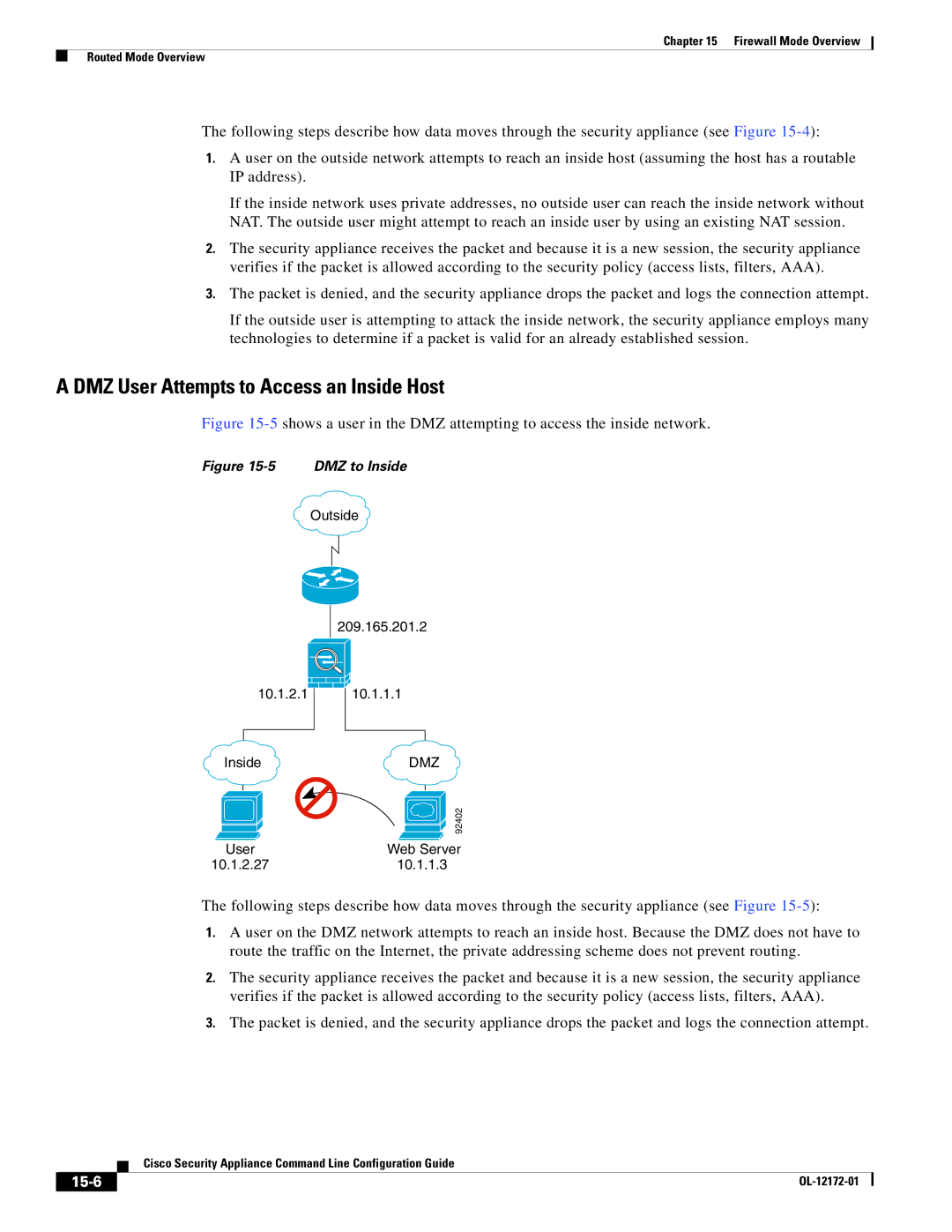 Cisco Systems OL-12172-01 manual DMZ User Attempts to Access an Inside Host, 15-6 