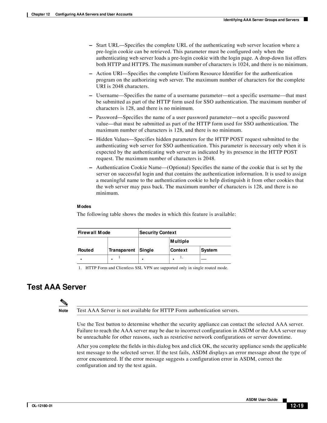 Cisco Systems OL-12180-01 manual Test AAA Server, 12-19 