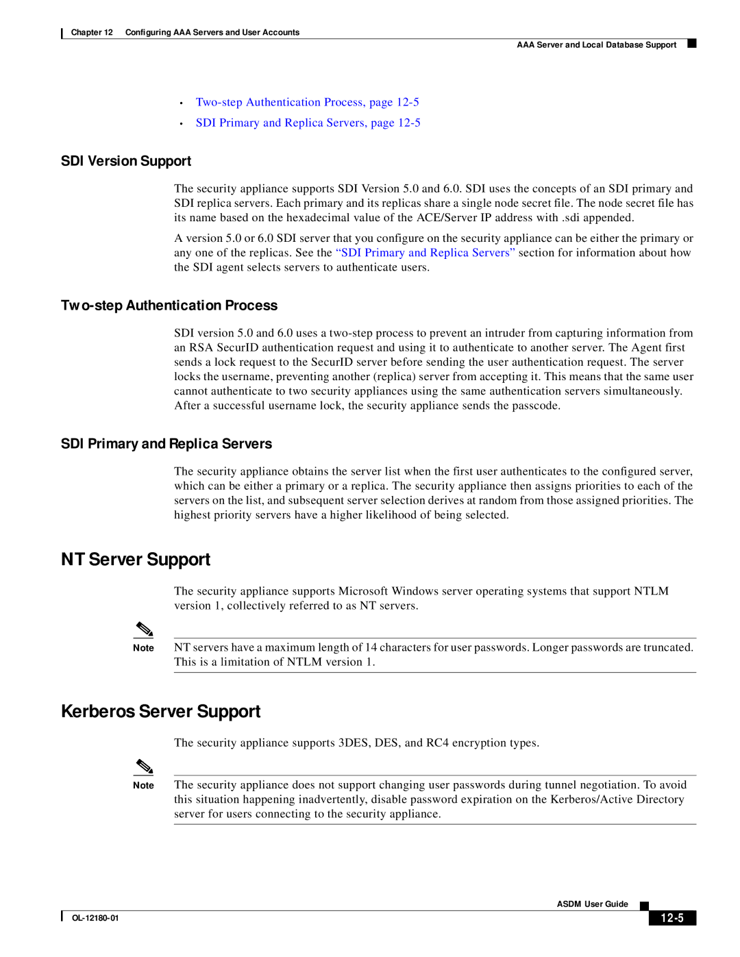 Cisco Systems OL-12180-01 NT Server Support, Kerberos Server Support, SDI Version Support, Two-step Authentication Process 