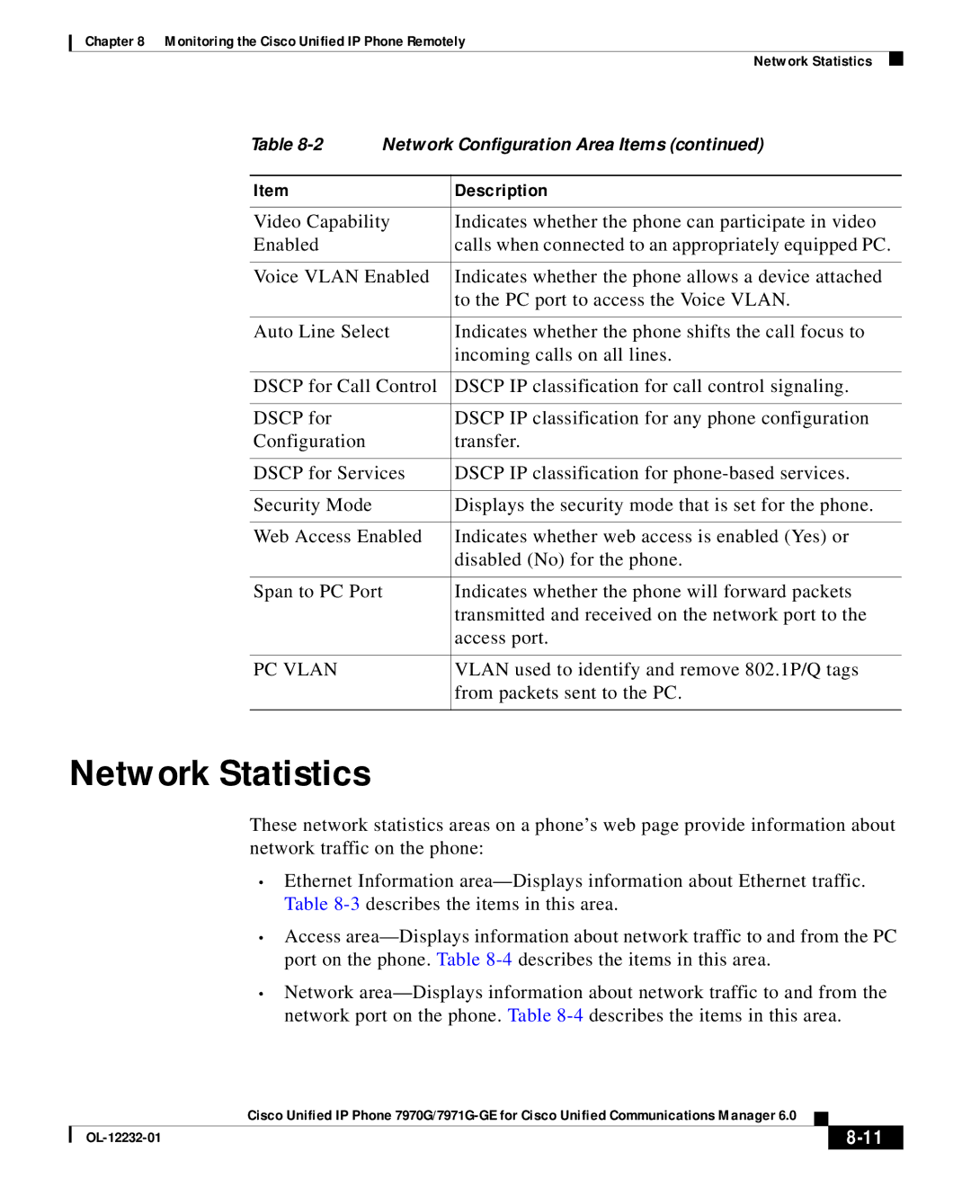 Cisco Systems OL-12232-01 manual Network Statistics 