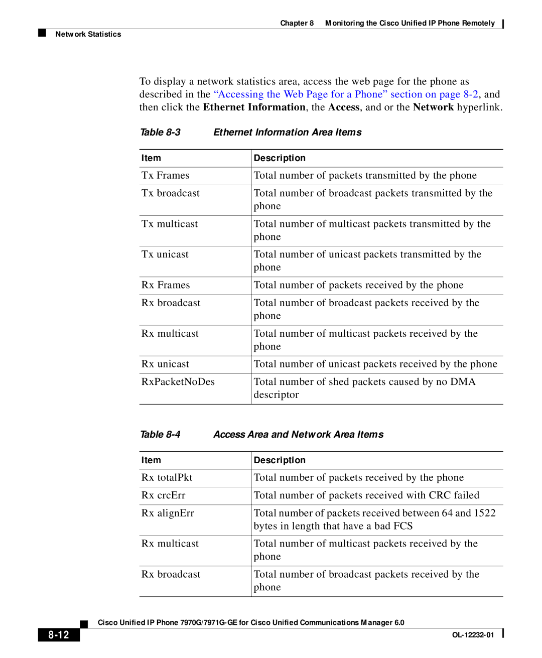 Cisco Systems OL-12232-01 manual Ethernet Information Area Items 