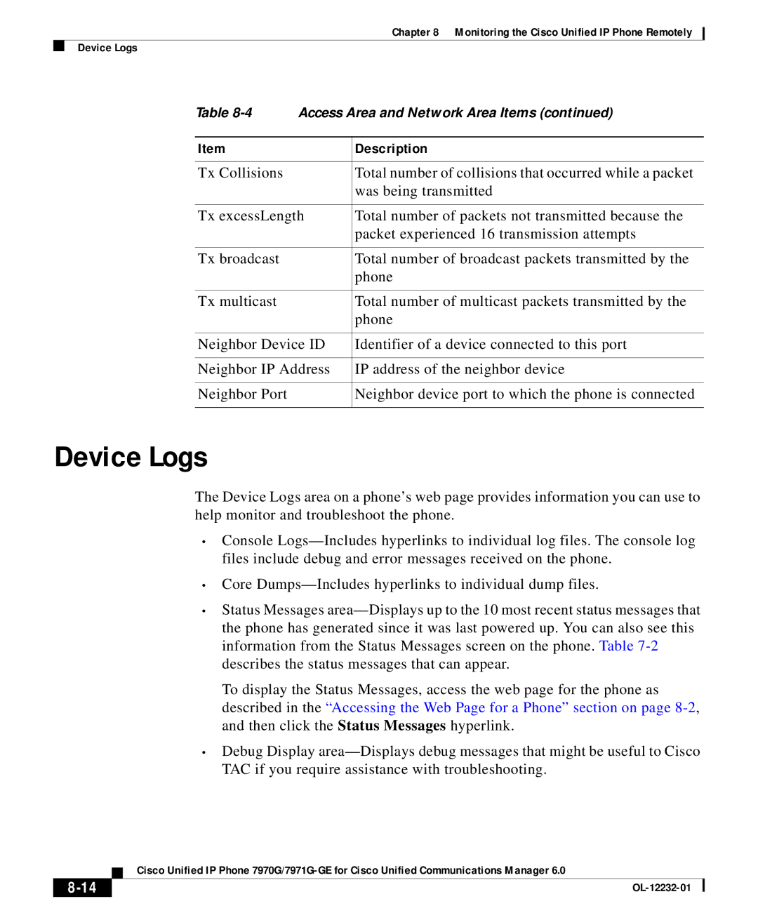 Cisco Systems OL-12232-01 manual Device Logs 