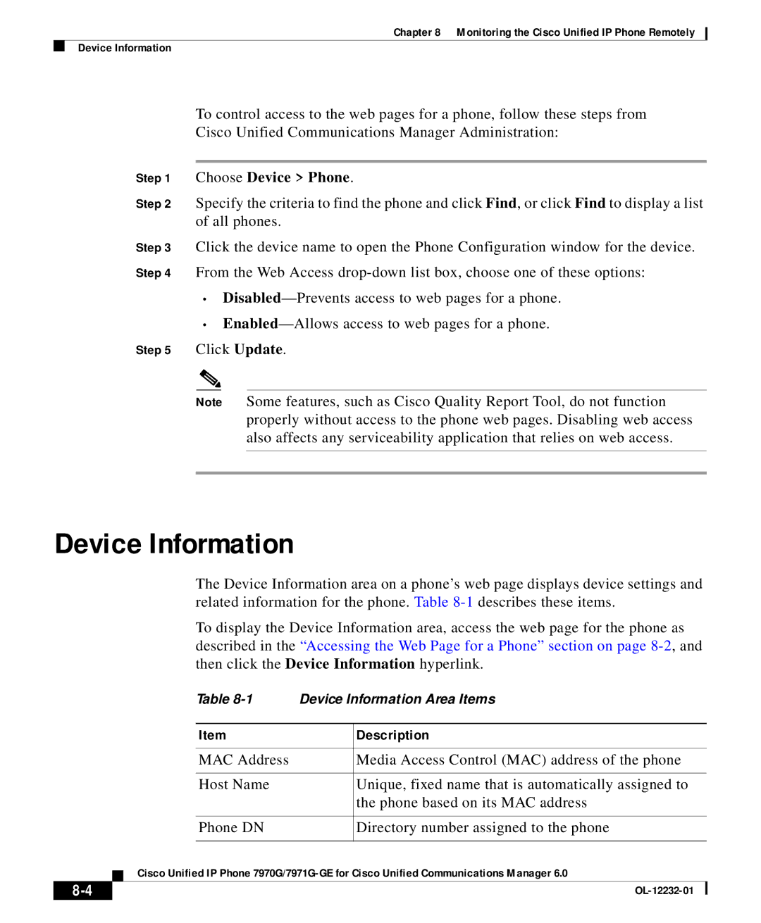 Cisco Systems OL-12232-01 manual Device Information, Choose Device Phone 