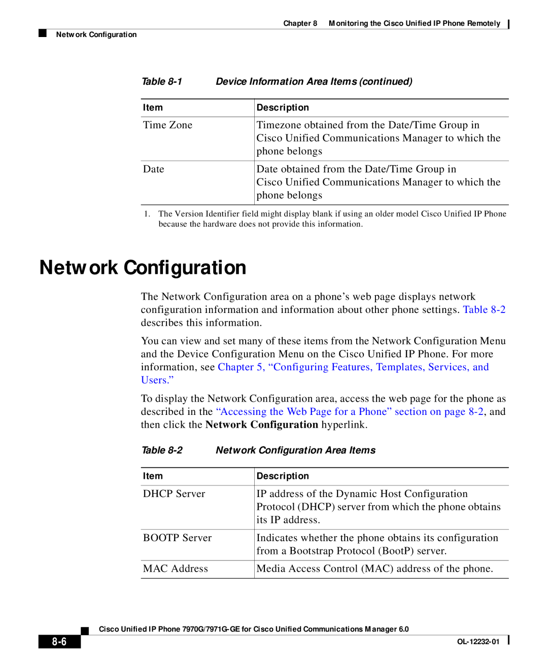 Cisco Systems OL-12232-01 manual Network Configuration 