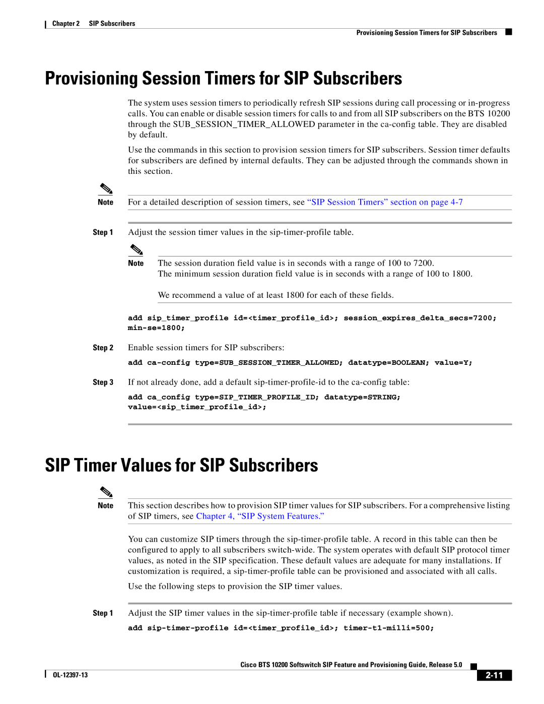 Cisco Systems OL-12397-13 manual Provisioning Session Timers for SIP Subscribers, SIP Timer Values for SIP Subscribers 