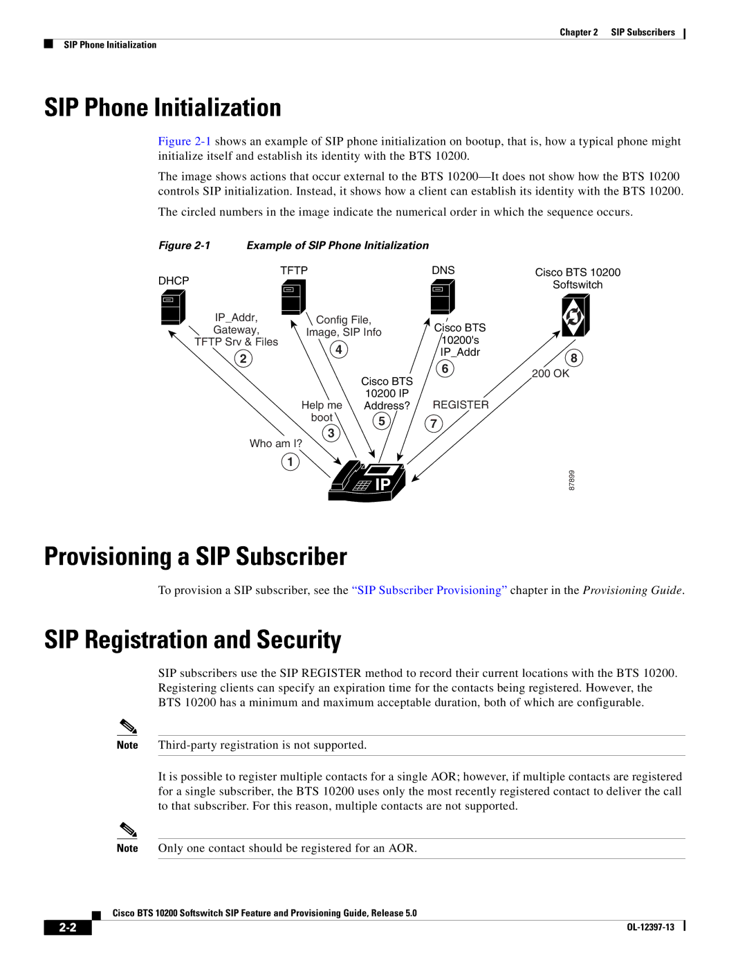 Cisco Systems OL-12397-13 manual SIP Phone Initialization, Provisioning a SIP Subscriber, SIP Registration and Security 