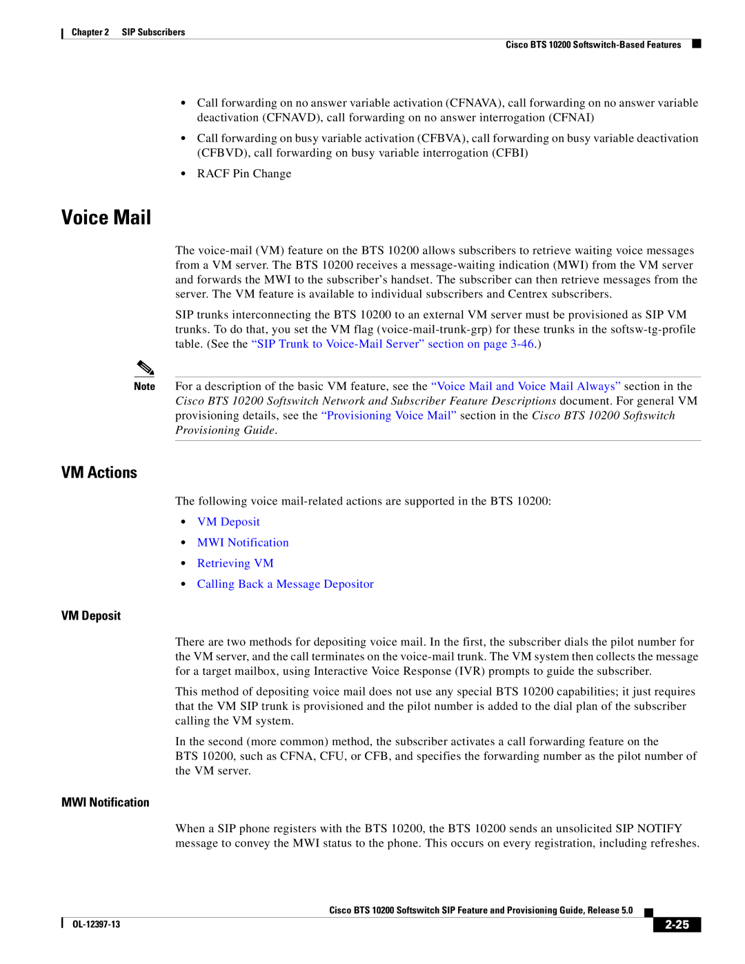 Cisco Systems OL-12397-13 manual Voice Mail, VM Actions, VM Deposit, MWI Notification 