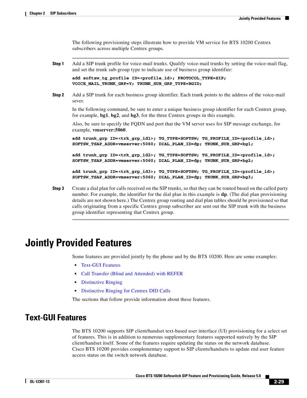 Cisco Systems OL-12397-13 manual Jointly Provided Features, Text-GUI Features 