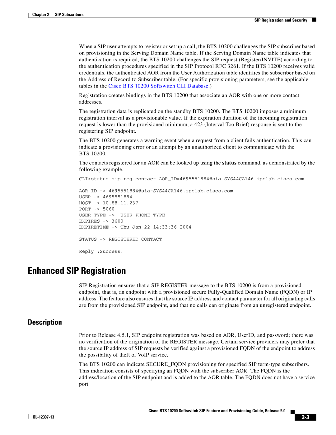 Cisco Systems OL-12397-13 manual Enhanced SIP Registration, Description 