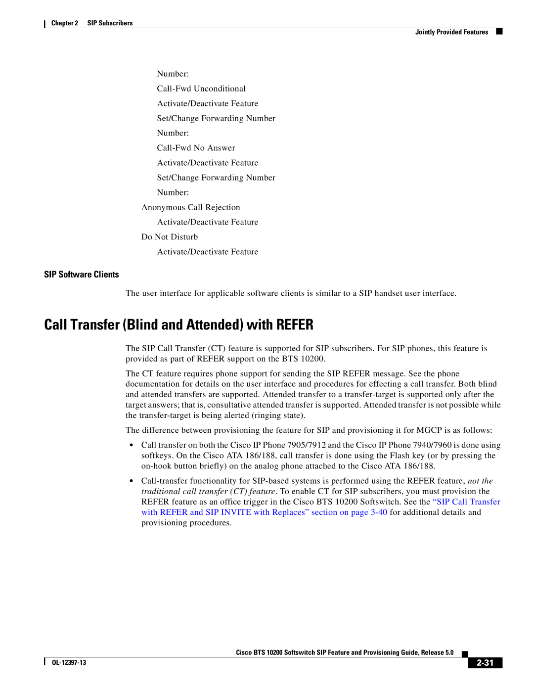 Cisco Systems OL-12397-13 manual Call Transfer Blind and Attended with Refer, SIP Software Clients 