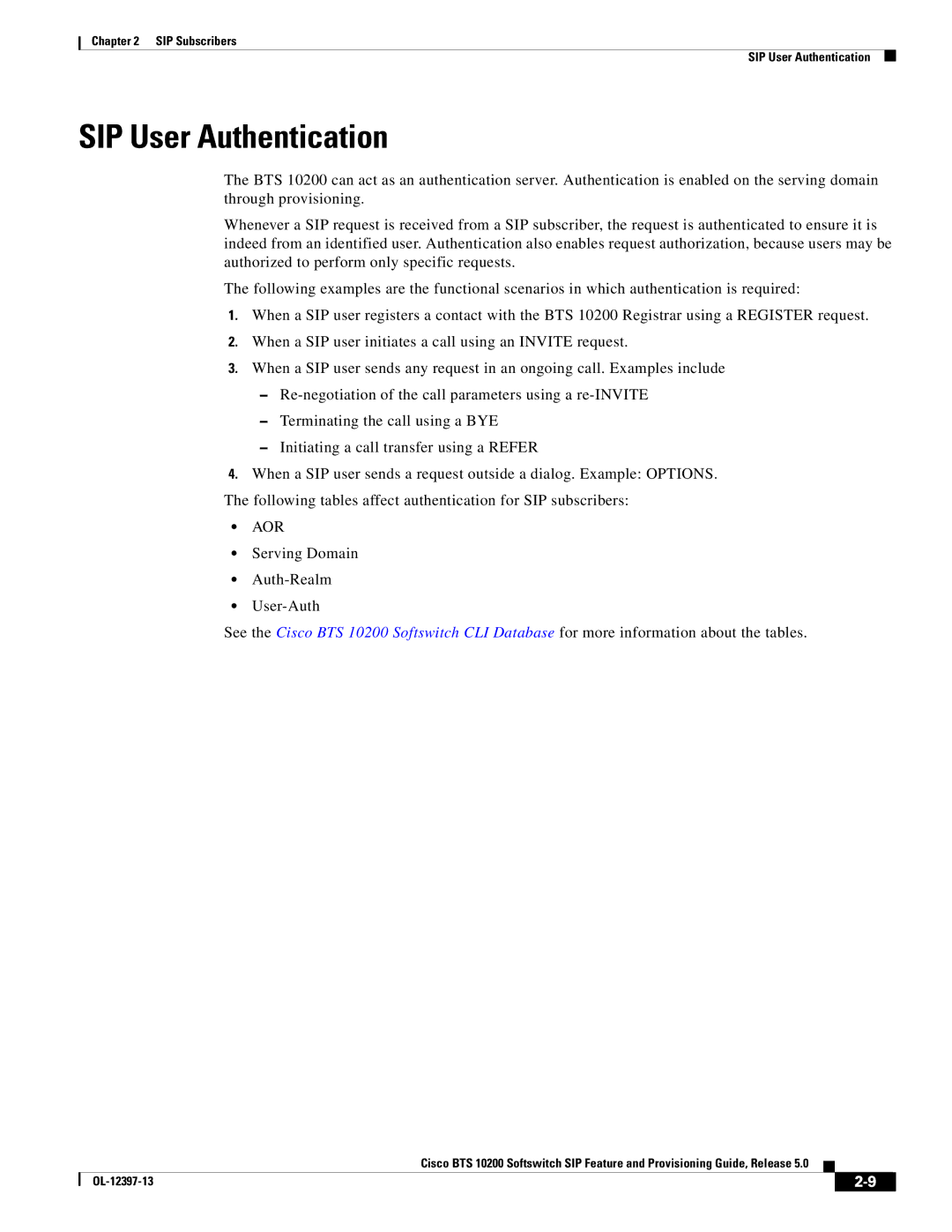 Cisco Systems OL-12397-13 manual SIP User Authentication, Aor 