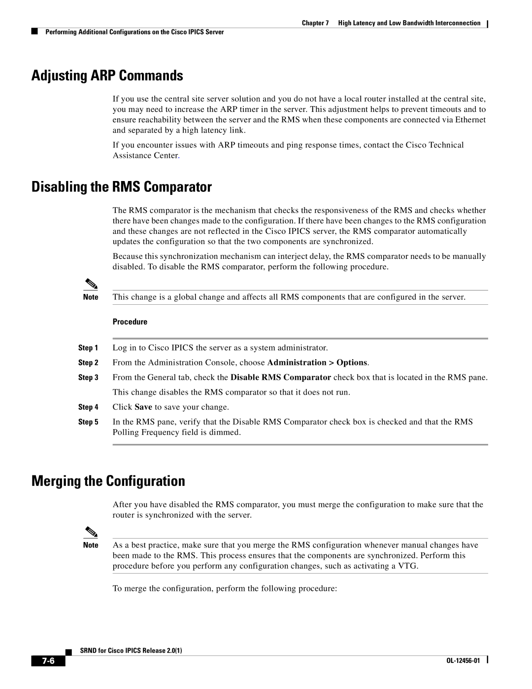 Cisco Systems OL-12456-01 manual Adjusting ARP Commands, Disabling the RMS Comparator, Merging the Configuration 