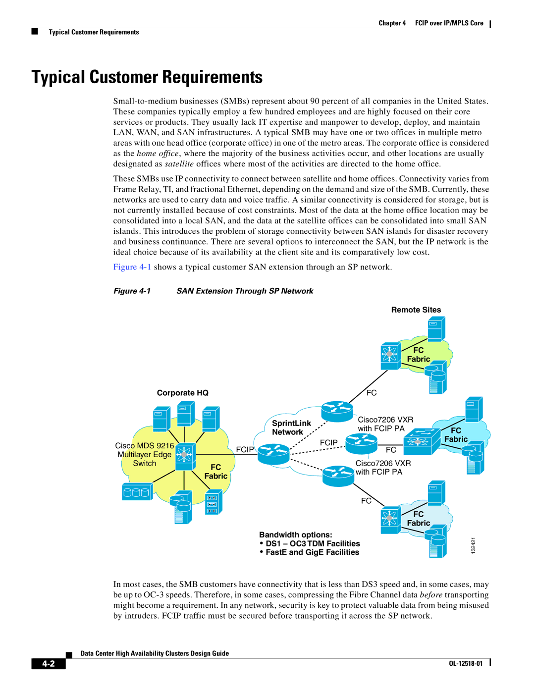 Cisco Systems OL-12518-01 manual Typical Customer Requirements, SAN Extension Through SP Network 