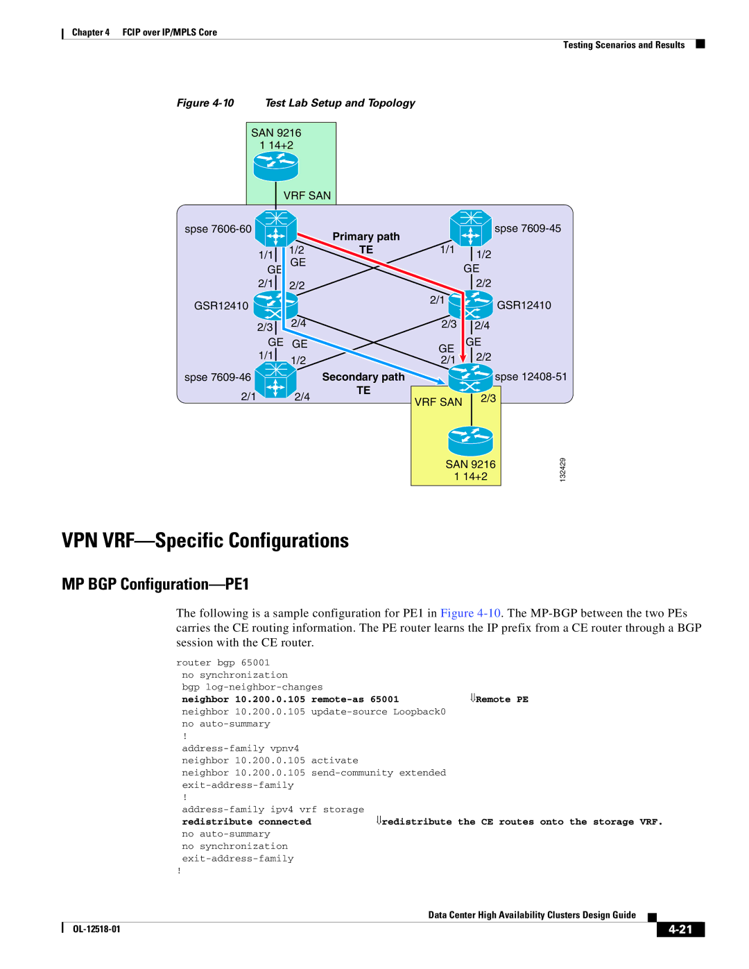 Cisco Systems OL-12518-01 manual VPN VRF-Specific Configurations, MP BGP Configuration-PE1 