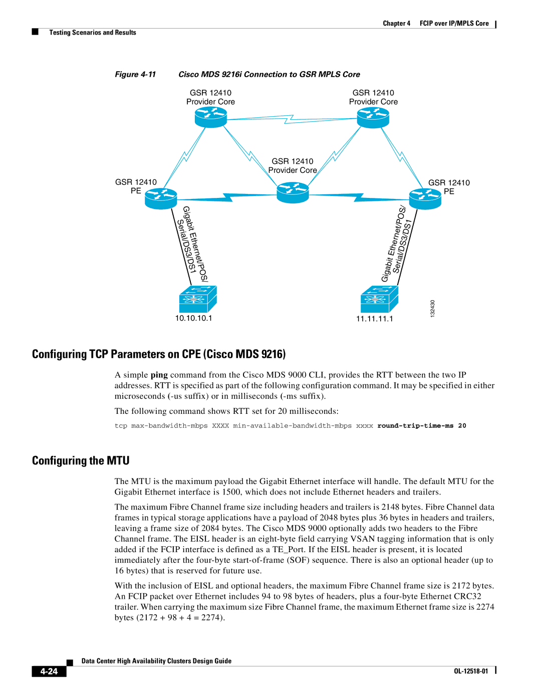 Cisco Systems OL-12518-01 manual Configuring TCP Parameters on CPE Cisco MDS, Configuring the MTU 