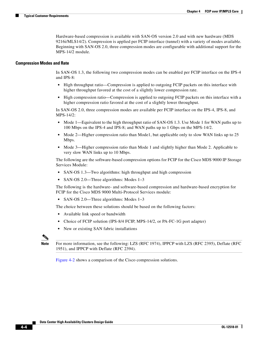 Cisco Systems OL-12518-01 manual Compression Modes and Rate, 2shows a comparison of the Cisco compression solutions 