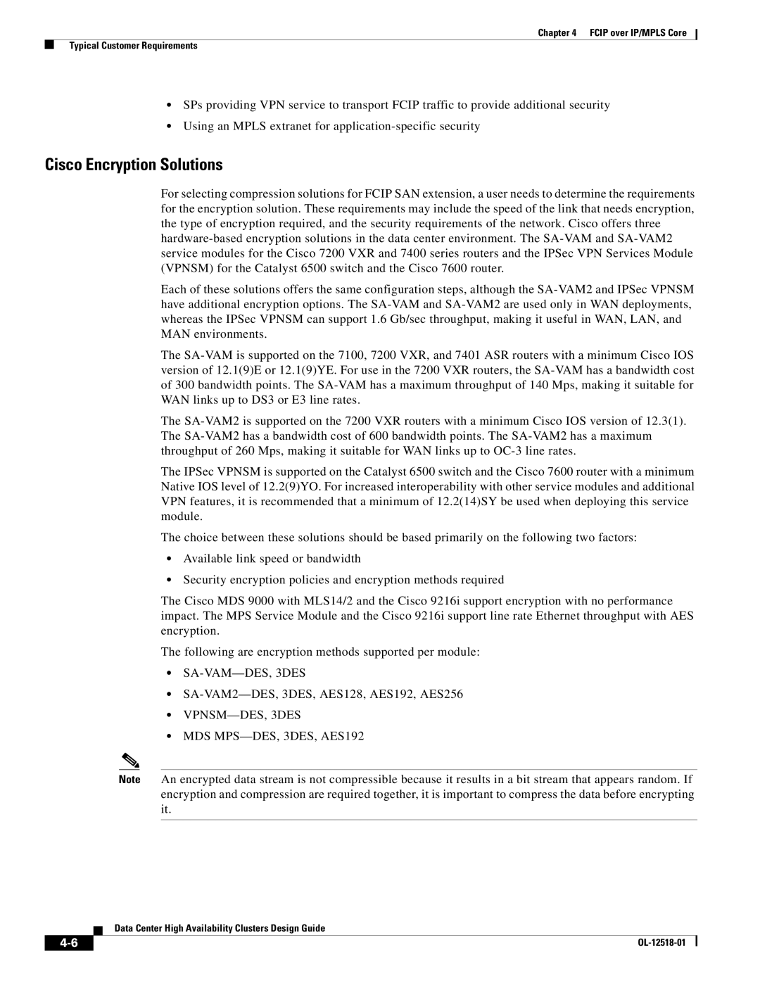 Cisco Systems OL-12518-01 manual Cisco Encryption Solutions, VPNSM-DES, 3DES MDS MPS-DES, 3DES, AES192 