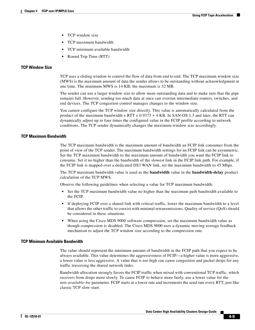 Cisco Systems OL-12518-01 manual TCP Window Size, TCP Maximum Bandwidth, TCP Minimum Available Bandwidth 