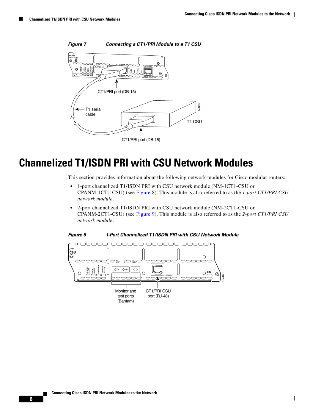 Cisco Systems OL-12811-01 manual Channelized T1/ISDN PRI with CSU Network Modules, Connecting a CT1/PRI Module to a T1 CSU 