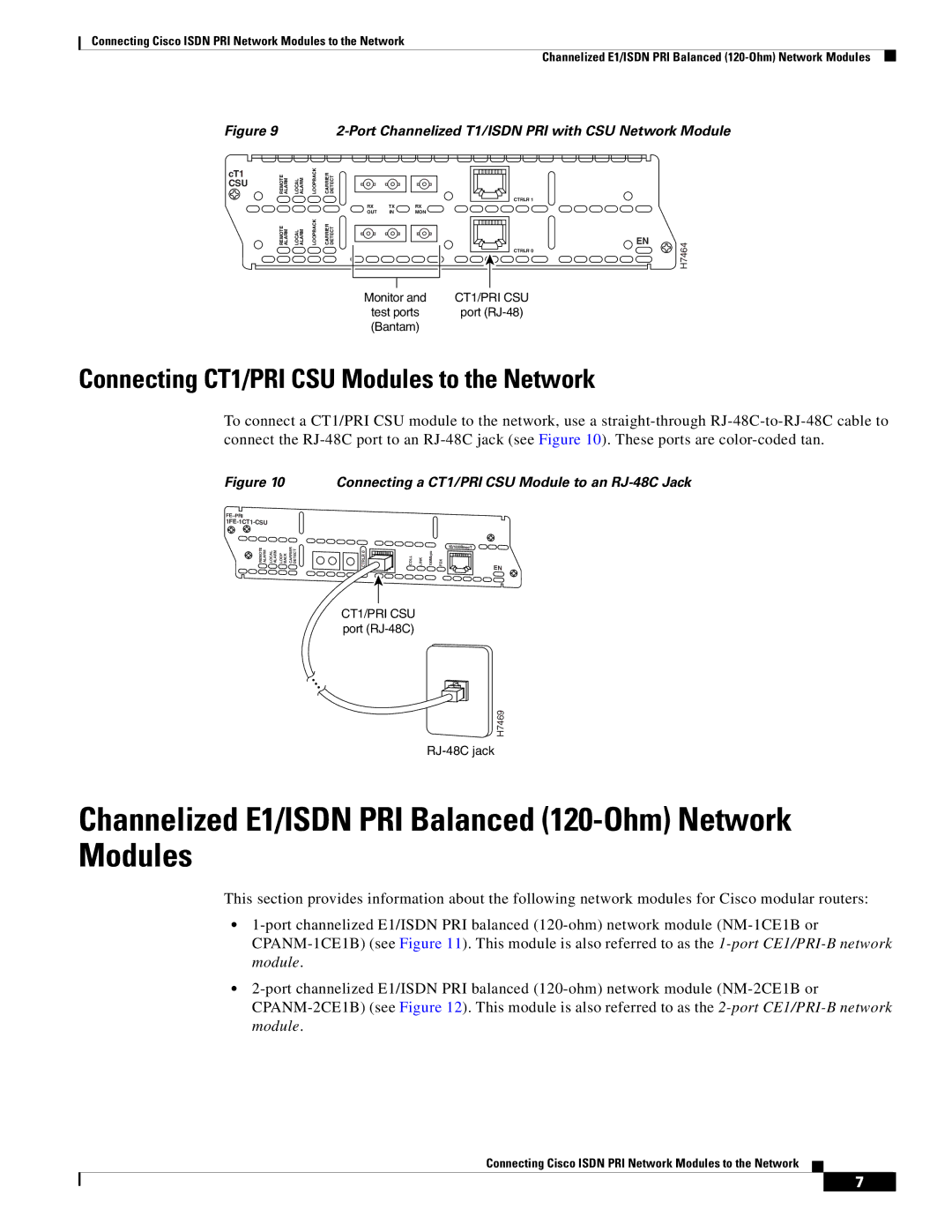 Cisco Systems OL-12811-01 manual Channelized E1/ISDN PRI Balanced 120-Ohm Network Modules 